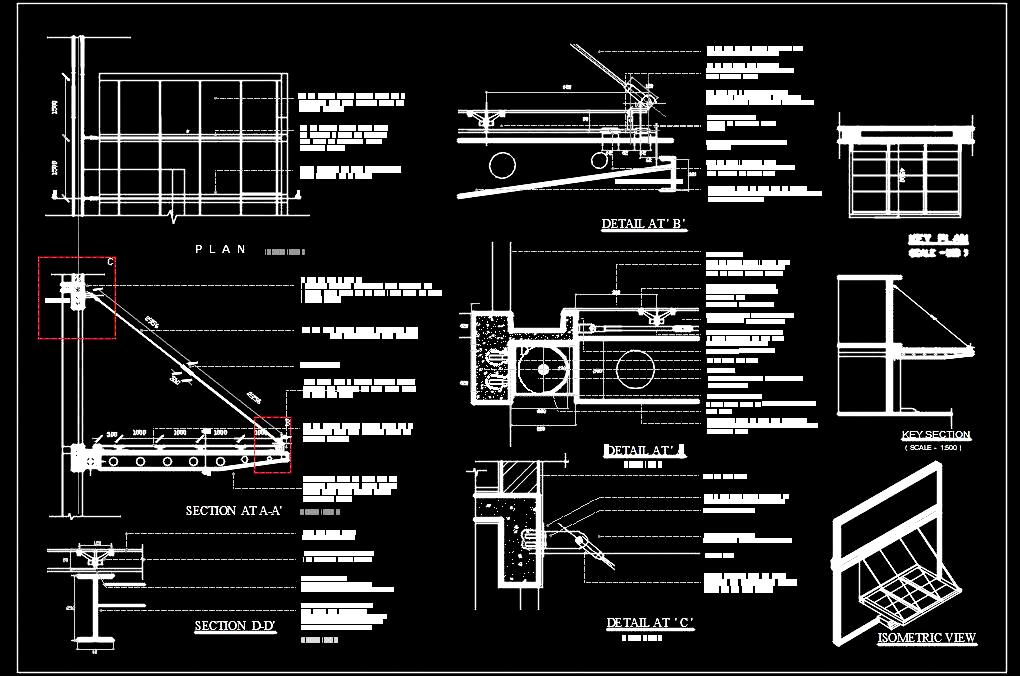 Steel Cantilevered Canopy DWG Design with Float Glass